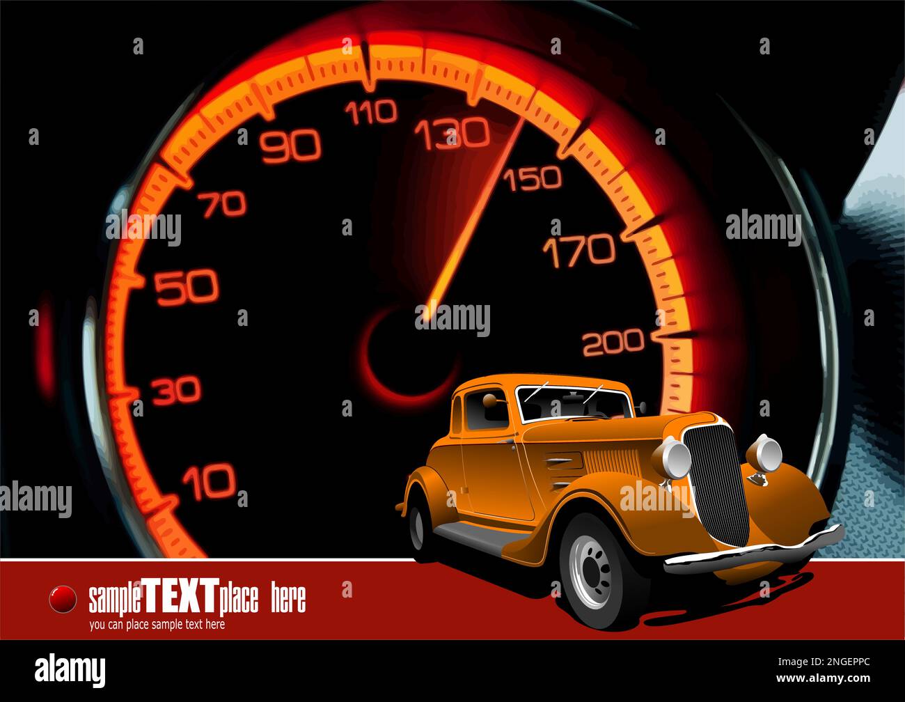 Vector 3d illustration of a speedometer and rarity car image. Odometer