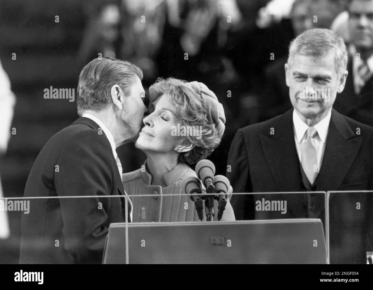 U S President Ronald Reagan Kisses His Wife Nancy Reagan After Being