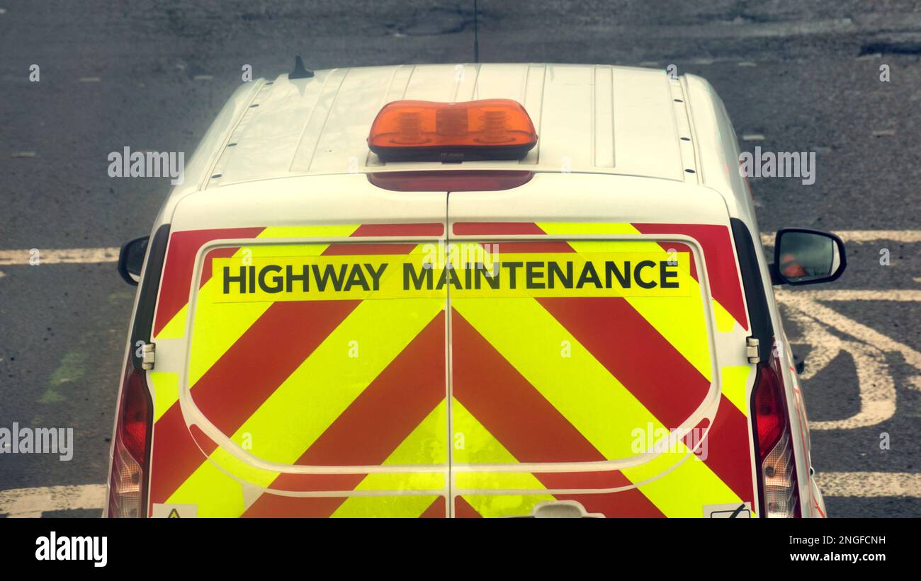 highway maintenance vehicle sign rear Stock Photo