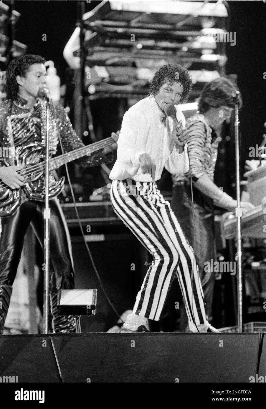Pop artist Michael Jackson, center, is shown onstage at opening night