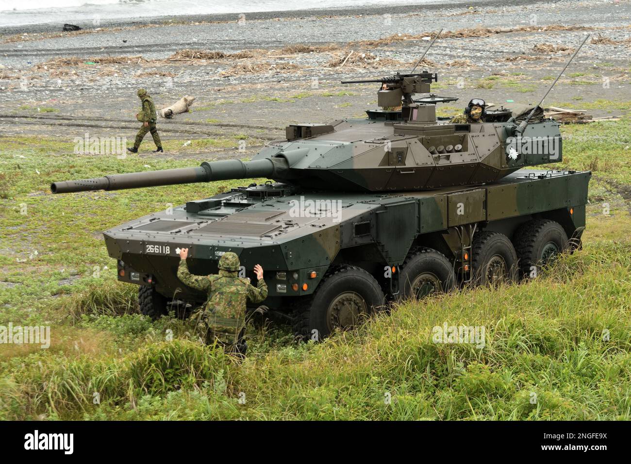 Shizuoka Prefecture, Japan - July 07, 2018: Japan Ground Self-Defense Force Type-16 mobile combat vehicle. Stock Photo