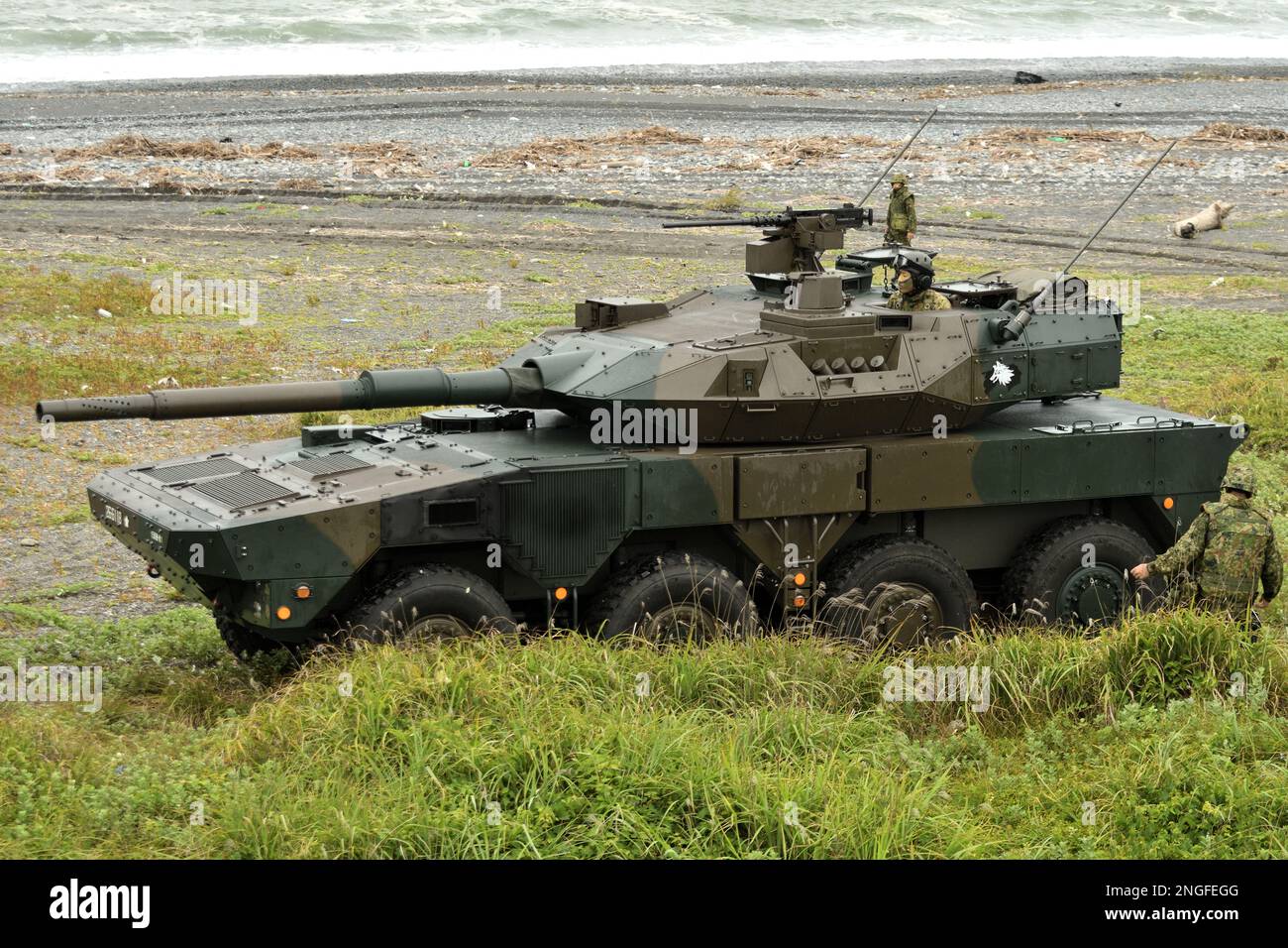 Shizuoka Prefecture, Japan - July 07, 2018: Japan Ground Self-Defense Force Type-16 mobile combat vehicle. Stock Photo