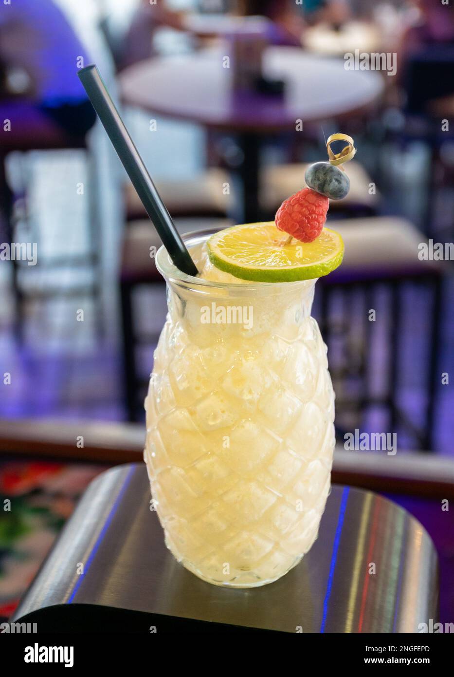 A image of a tasty alcoholic Pina colada cocktail at a local bar Stock