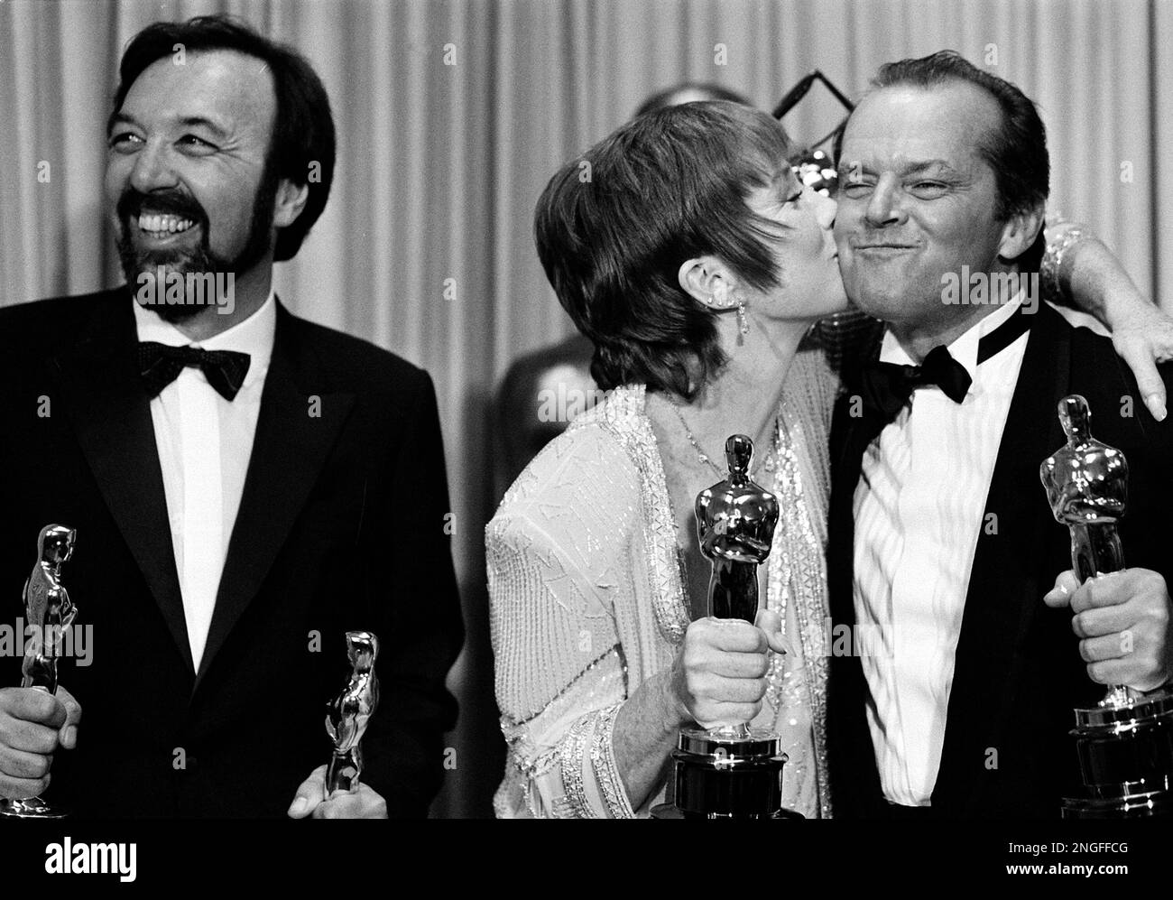 Actress Shirley MacLaine Kisses Her Co star Jack Nicholson As Director 