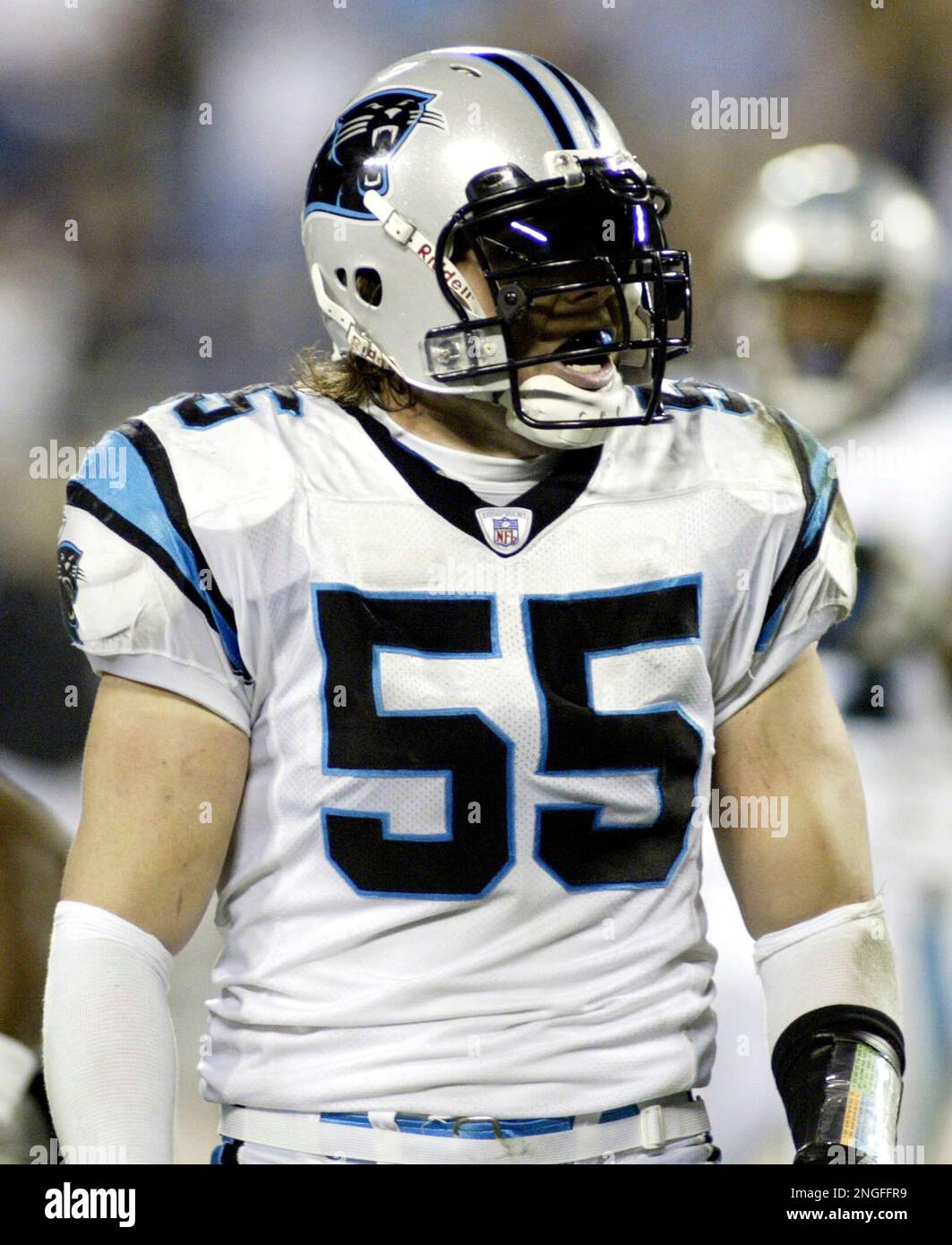 Linebacker Dan Morgan of the Carolina Panthers celebrates during