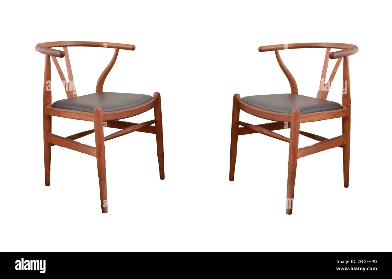 Left and right view wooden chairs isolated on white background, with clipping path Stock Photo