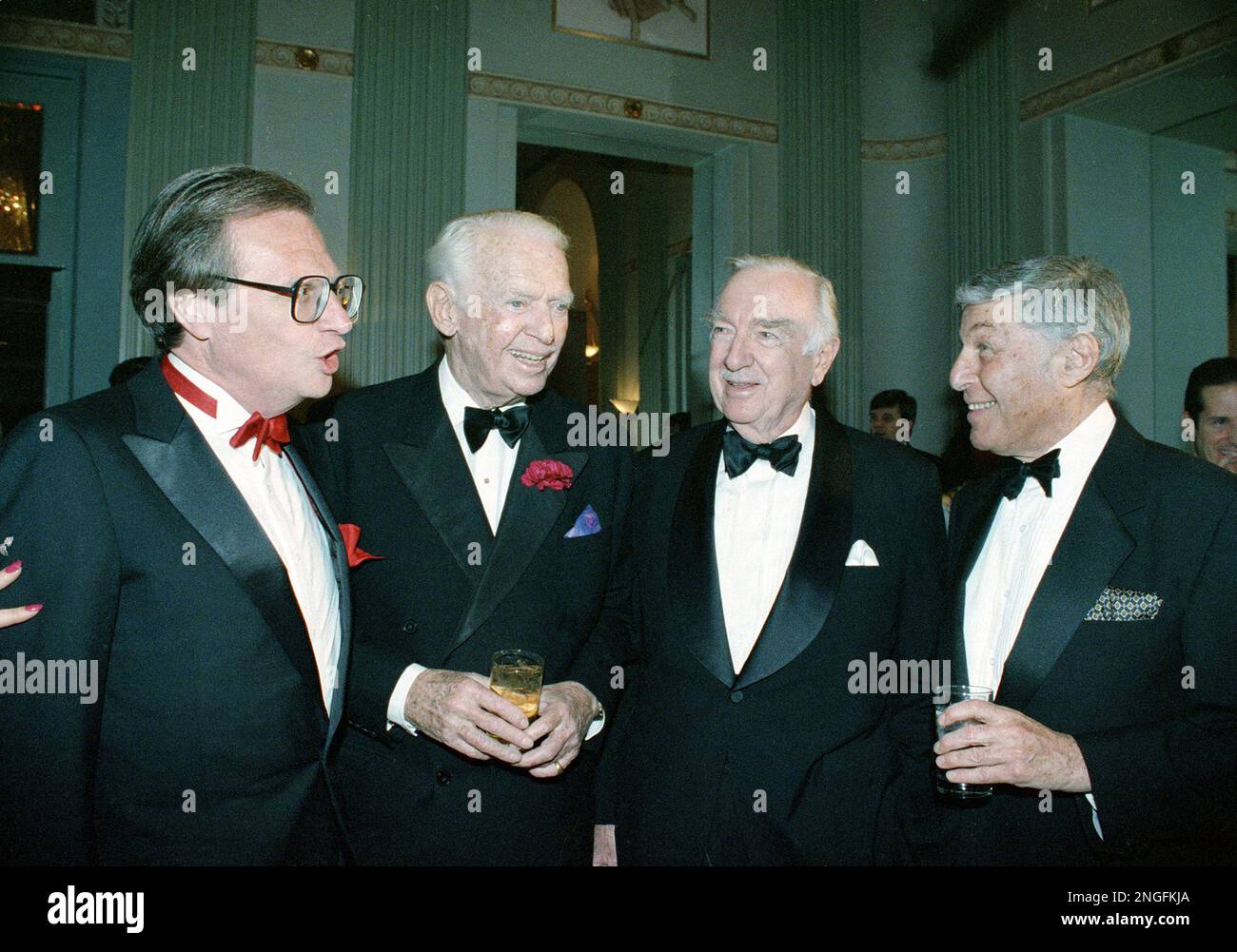Talk show host Larry King, left, actor Douglas Fairbanks Jr., second ...