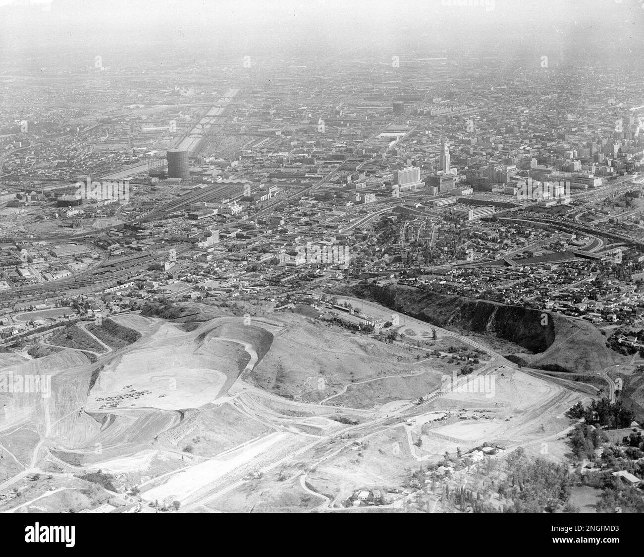 The new baseball stadium for the Los Angeles Dodgers is shown under