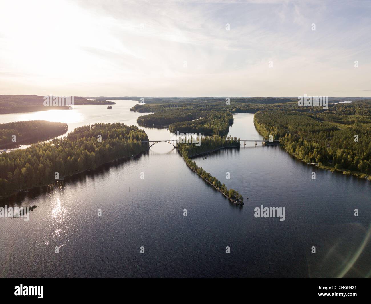 Highway bridges over lake Saimaa in Savonranta, Finland. Stock Photo