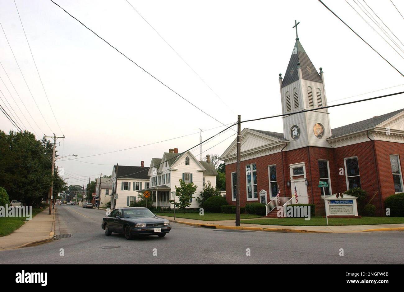 Main Street in Hurlock, Md., which includes the UnityWashington United Methodist Church, right