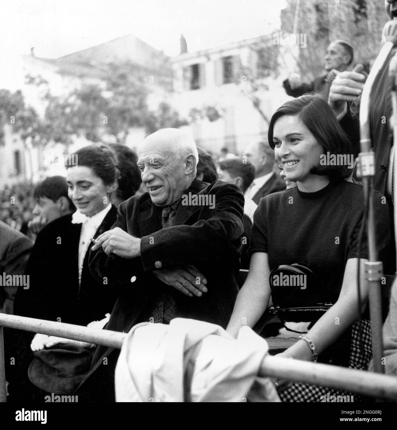 Pablo Picasso And His Wife Jacqueline Left Watch A Bullfight Staged In Honor Of His 80th