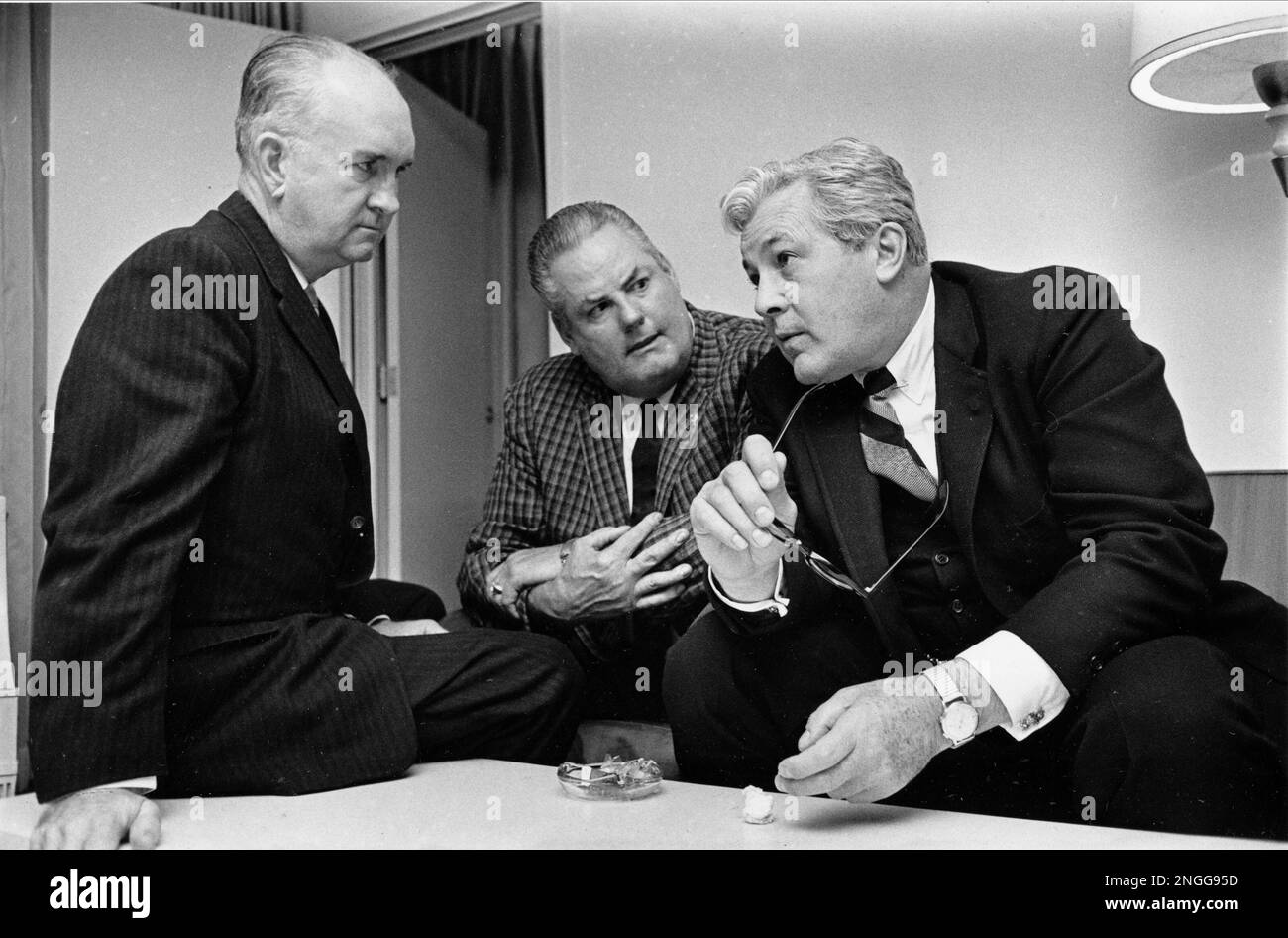 Jack Ruby's defense attorneys, from left, Tom Howard, Joe Tonahill, and  Melvin Belli, are shown in Dallas, Texas, Dec. 10, 1963. Beli, California  trial lawyer, has taken over as chief defense counsel