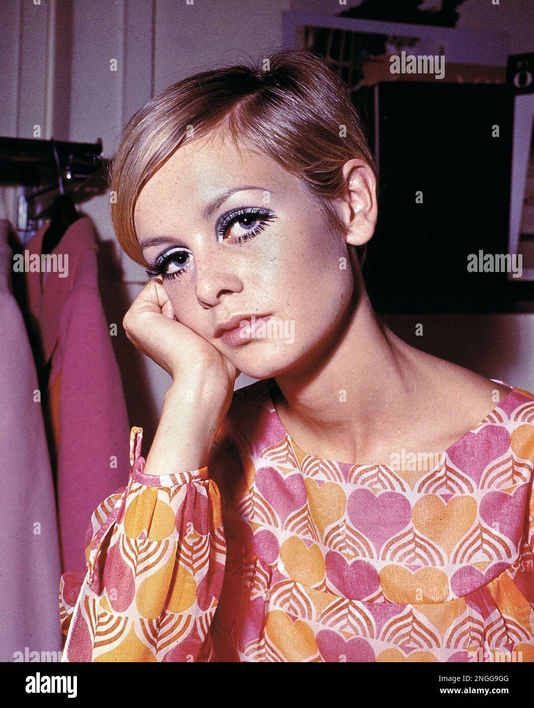 Fashion model Twiggy is shown in her short haircut in London