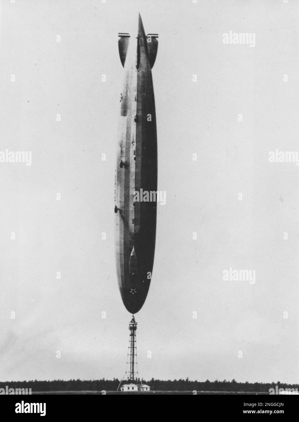 The U.S. Navy's dirigible Los Angeles is shown upside down after a