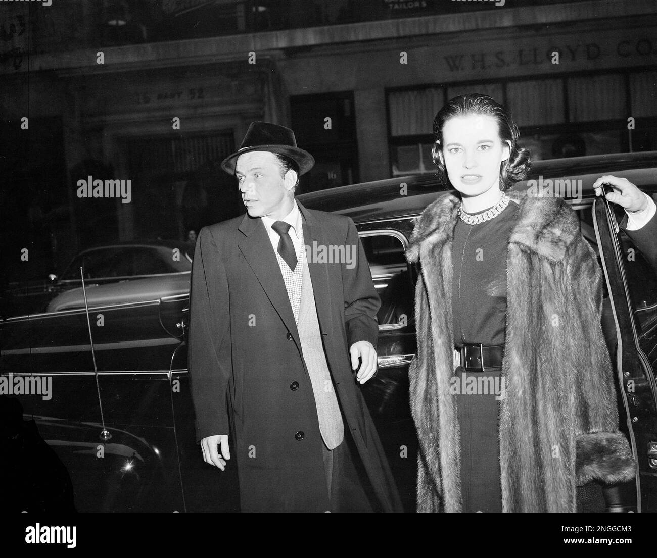 Heiress Gloria Vanderbilt, right, and Frank Sinatra leave Berkshire