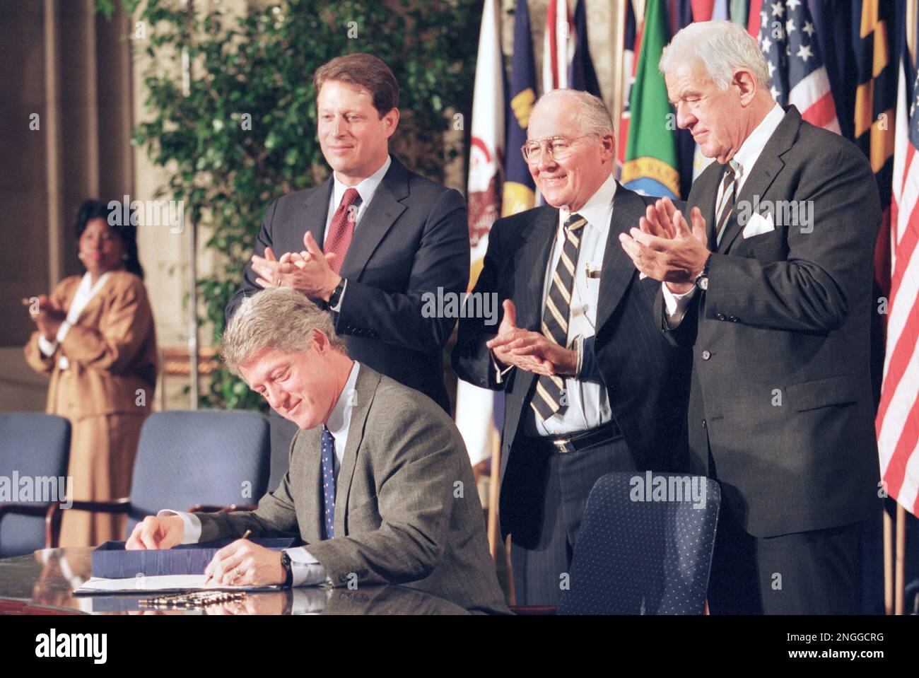 U.S. President Bill Clinton signs legislation implementing the North ...