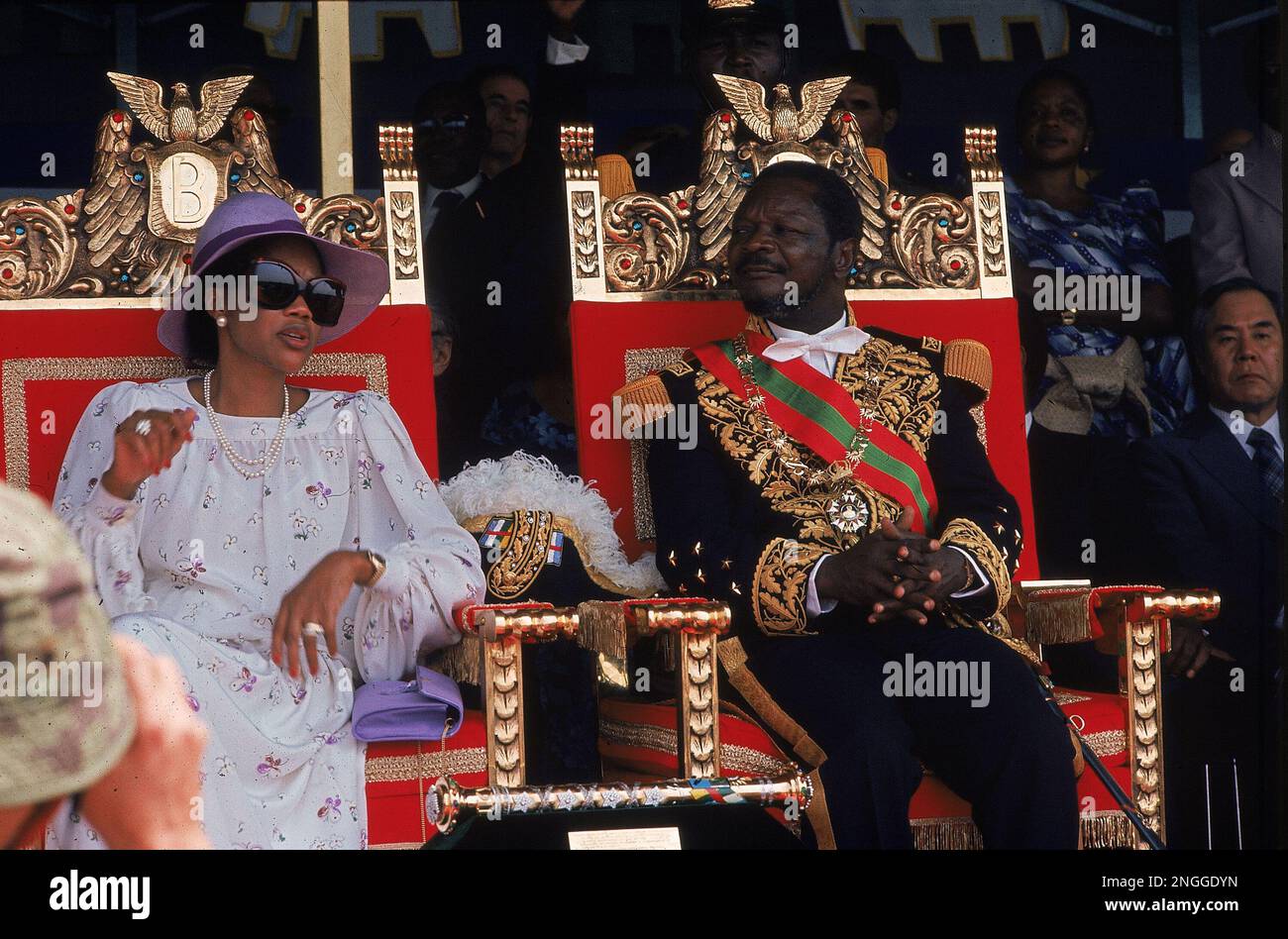 Emperor Jean-Bedel Bokassa, dictator of Central African Empire, is shown with his wife, Empress Catherine, as he crowns himself emperor of the Central African Empire on Dec. 4, 1977. (AP Photo) Stock Photo