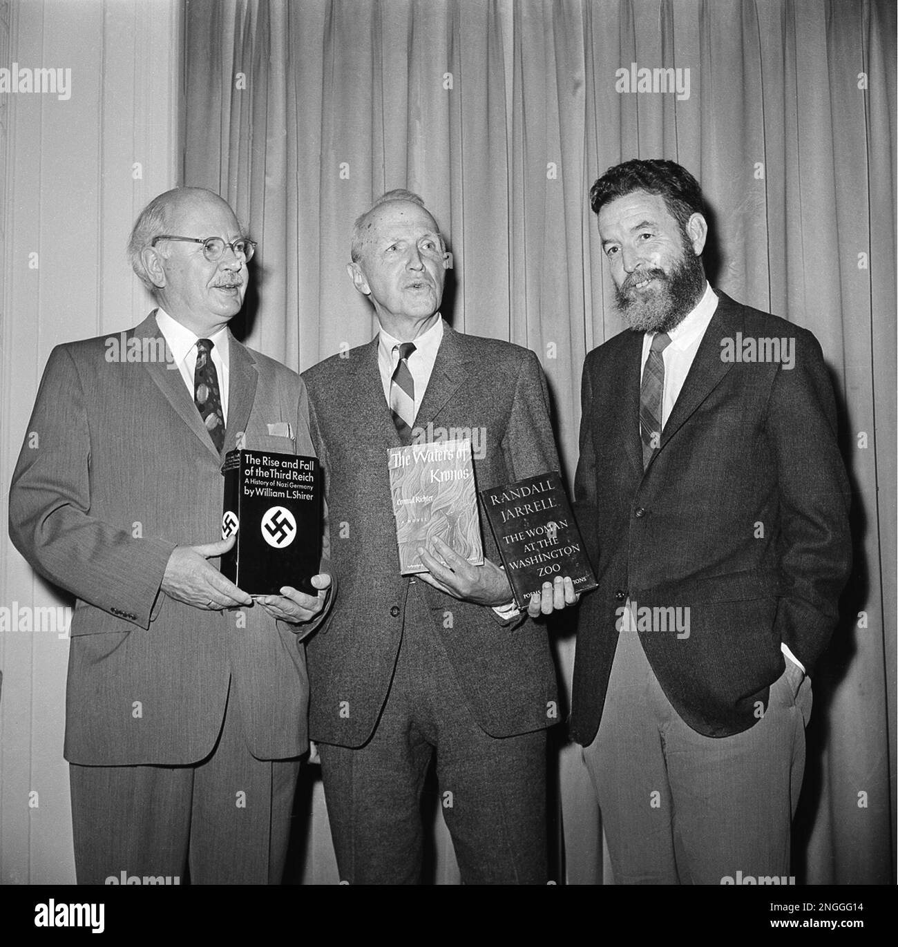 Three authors pose with their books at the 1961 National Book Committee ...