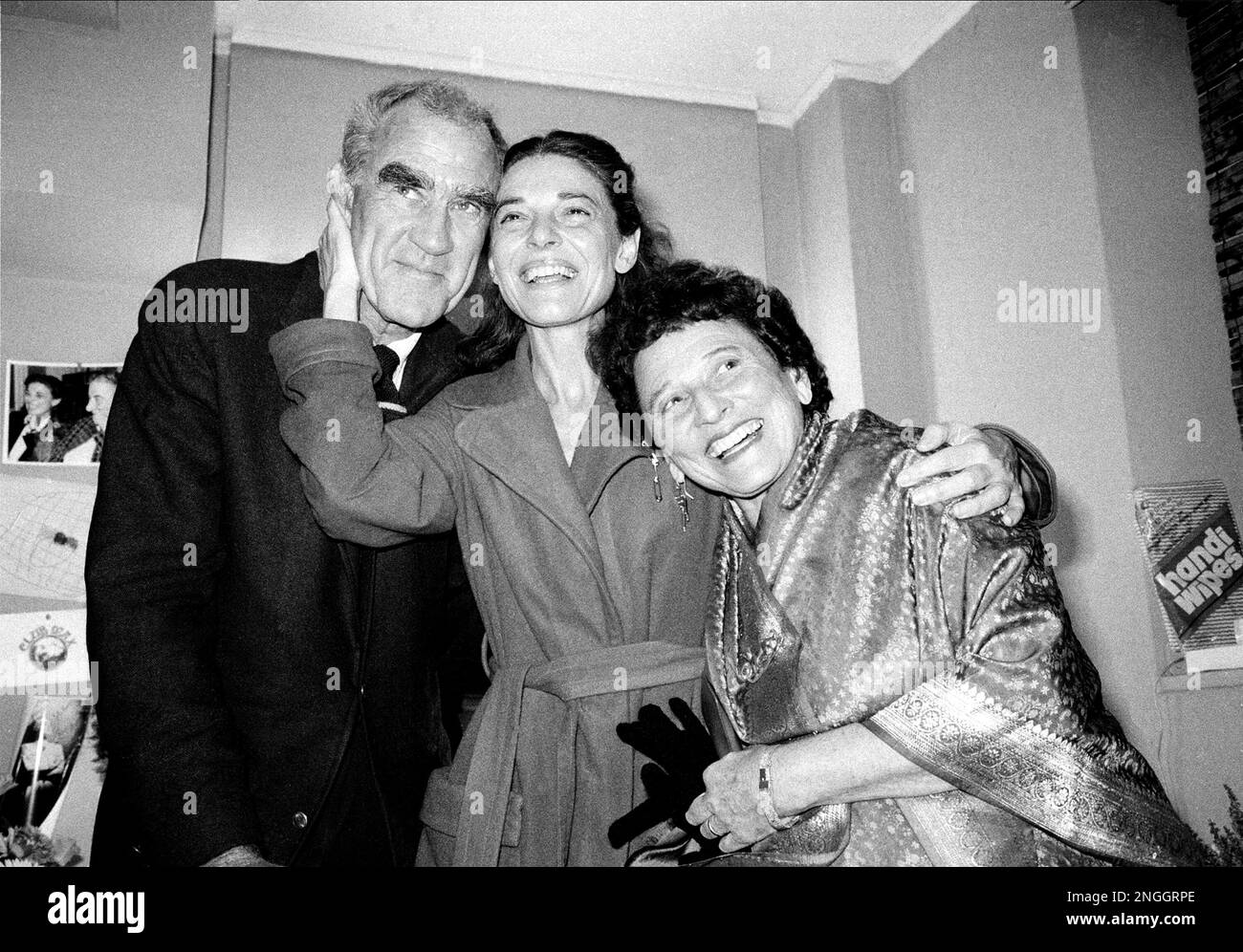 Actress Anne Bancroft, center, poses with author William Gibson and ...