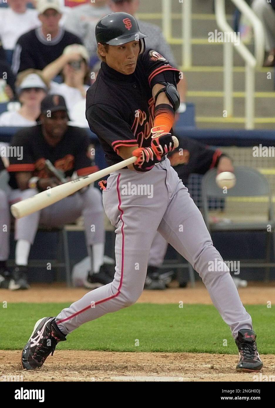 San Francisco Giants' Tsuyoshi Shinjo sets up to bunt against the Houston  Astros during the third inning Friday, April 19, 2002 in Houston. (AP  Photo/David J. Phillip Stock Photo - Alamy