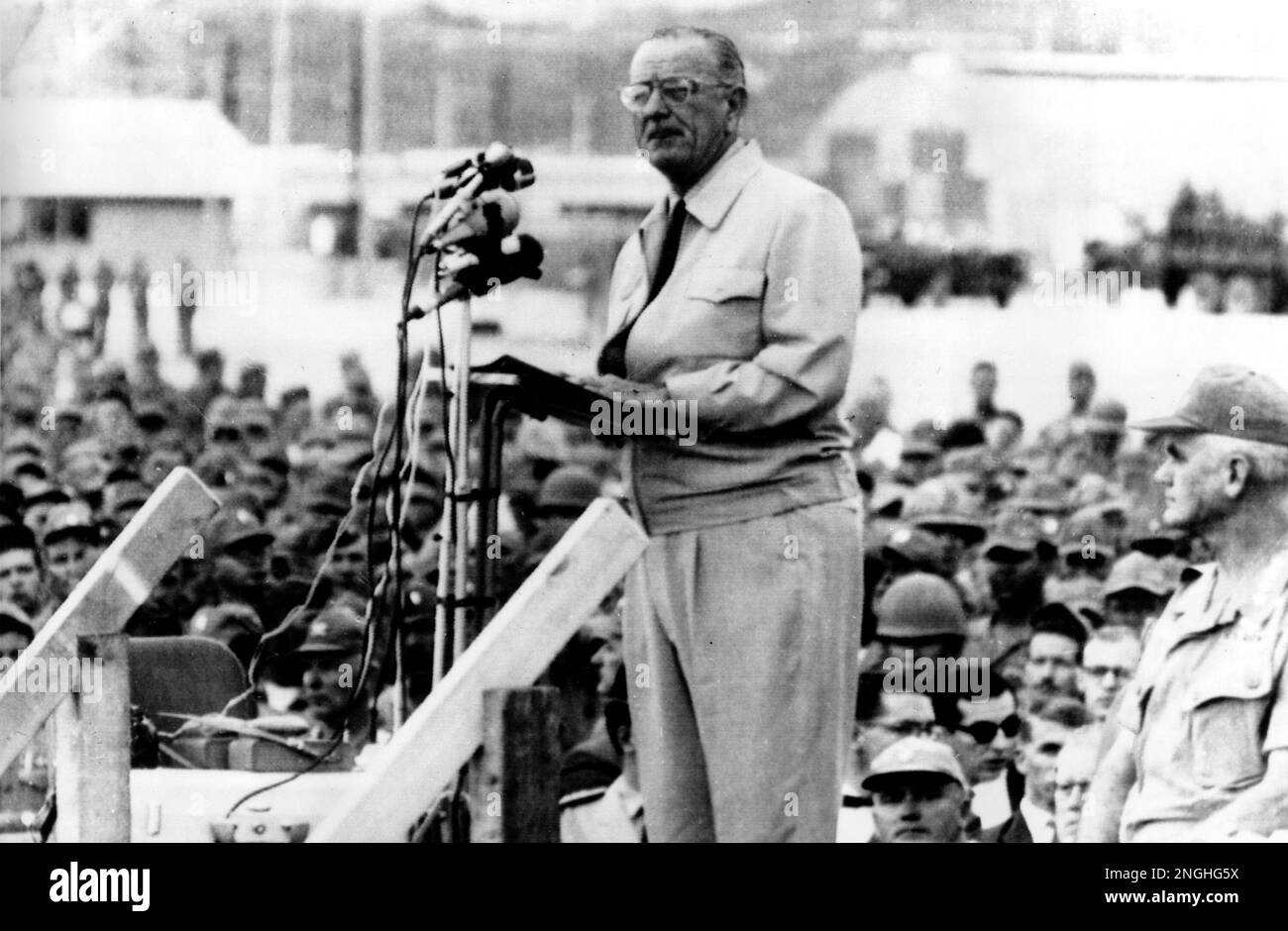 U.S. President Lyndon B. Johnson Addresses Troops At Cam Ranh Bay ...