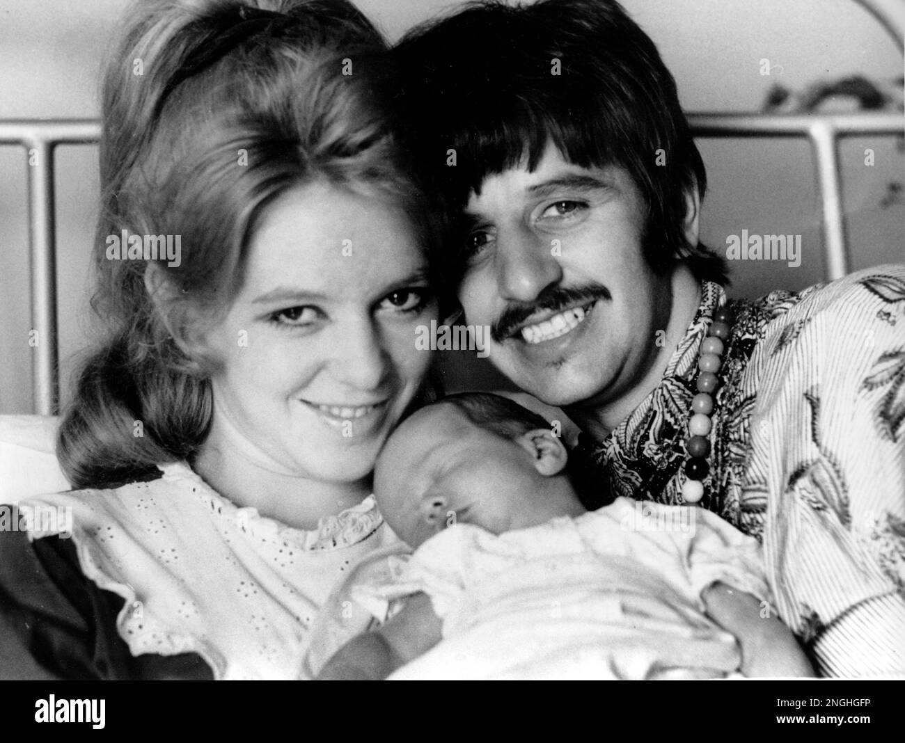 Member of The Beatles Ringo Starr and his wife, Maureen, 21, pose with ...