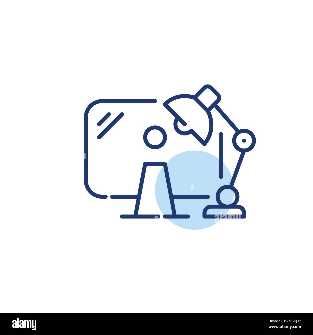 Desktop monitor and desk lamp. Pixel perfect, editable stroke line icon Stock Vector