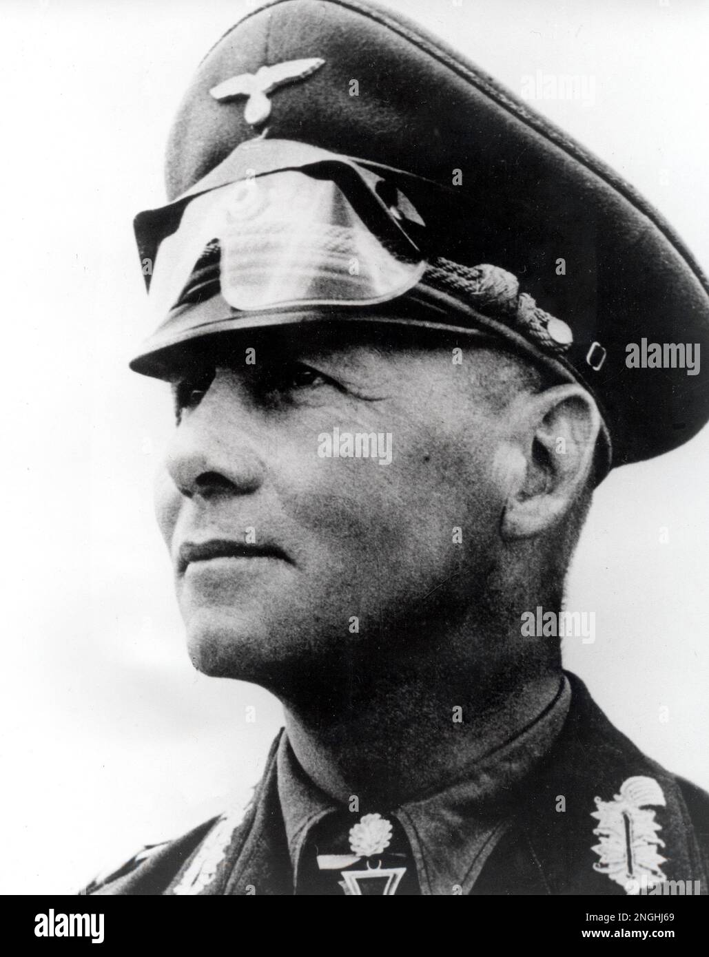 German Field Marshall Gen. Erwin Rommel is shown at Tobruk, Libya, on Aug. 2, 1942 during World War II. (AP Photo) Stock Photo