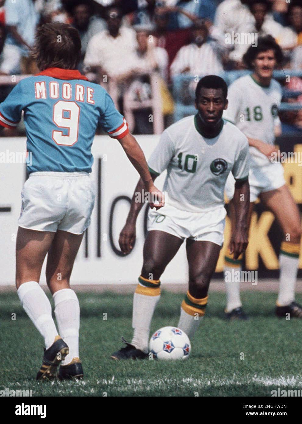 World soccer star Pele of the New York Cosmos makes his professional debut  with the team in an exhibition game against the Dallas Tornado in this June  15, 1975 photo at New