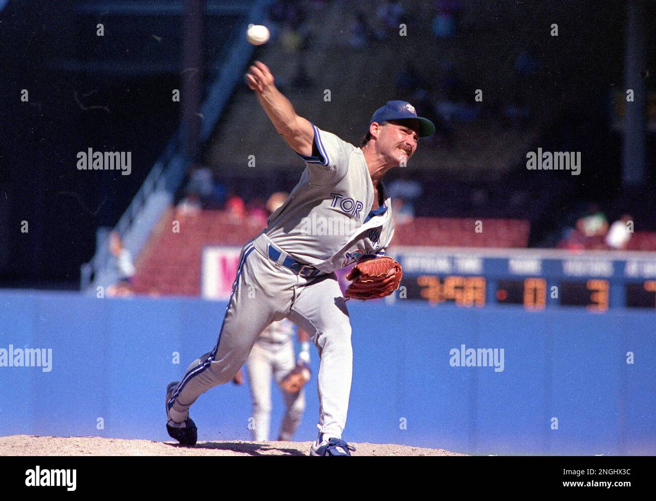 Toronto Blue Jays pitcher Dave Stieb sends a ball to the plate in