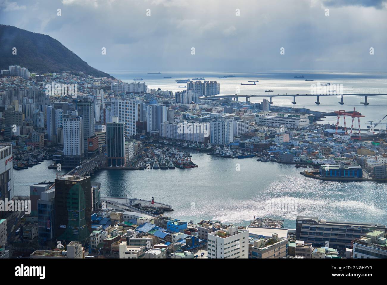 Cityscape of Busan Metropolitan City in South Korea, view from Diamond Tower on 15 February 2023 Stock Photo