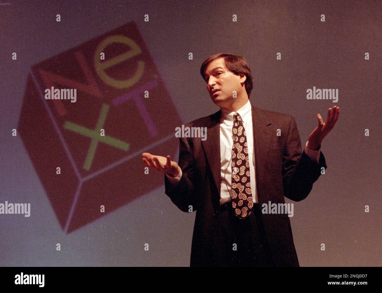 Personal computer pioneer Steve Jobs of NeXT Computer Inc., gestures during his keynote address