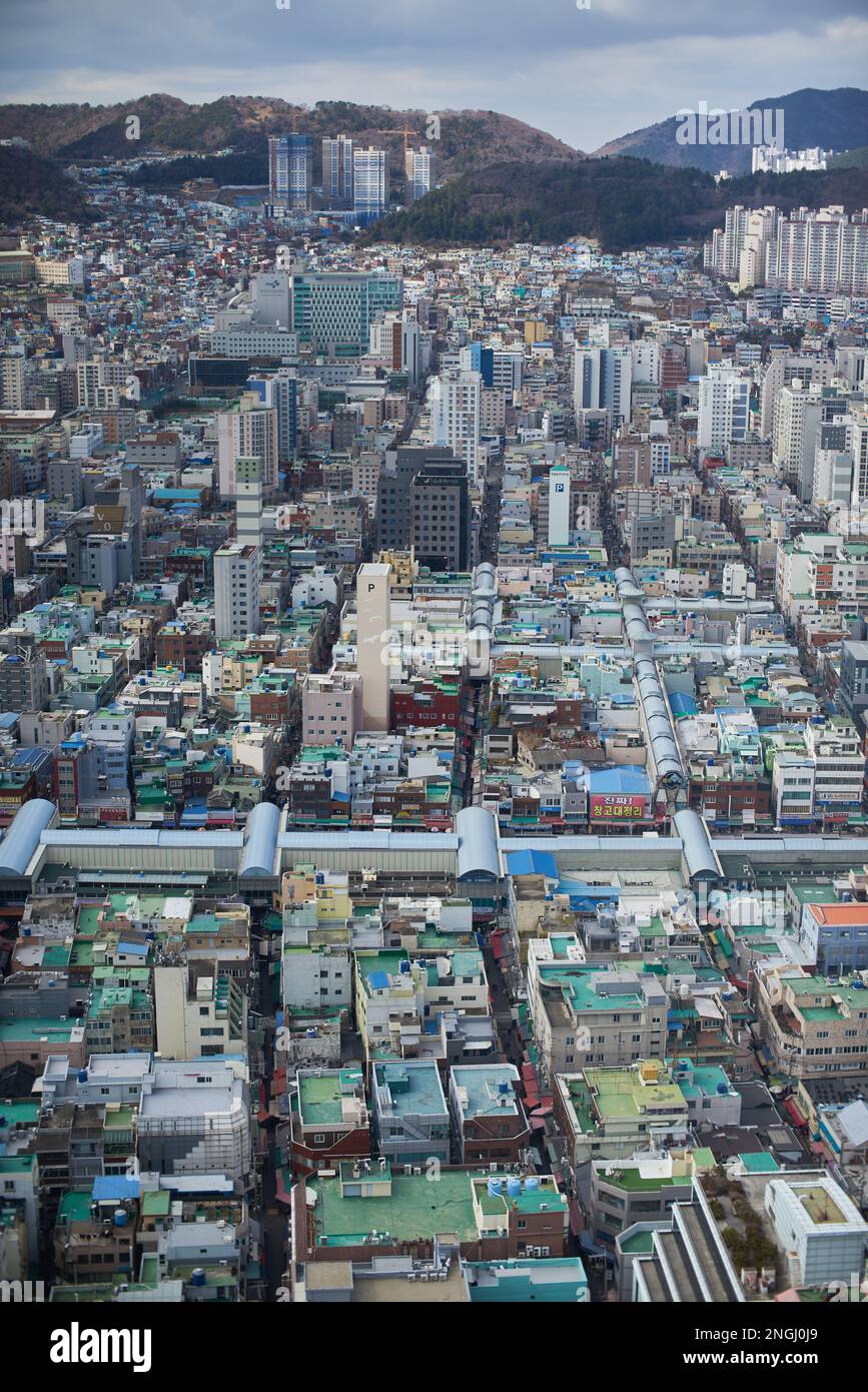 Cityscape of Busan Metropolitan City in South Korea, view from Diamond Tower on 15 February 2023 Stock Photo