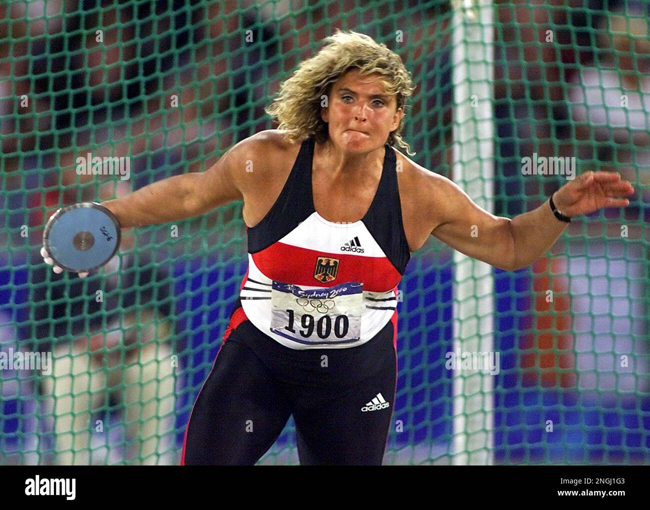 German discus thrower Franka Dietzsch throws during the women's discus