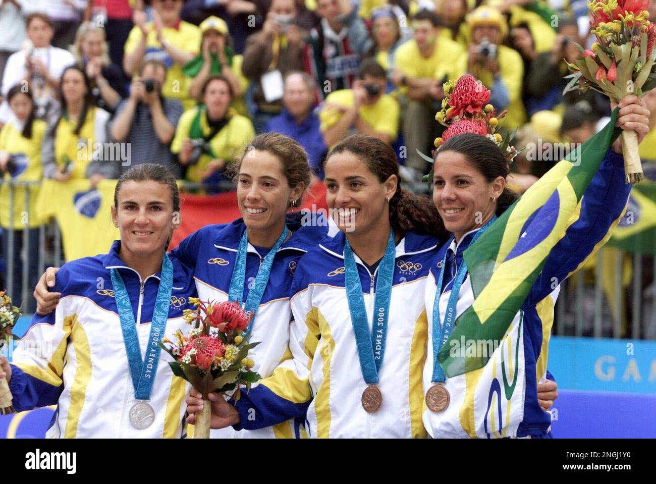 Shelda Beach volleyball medalists from left Brazil's Shelda Bede, Adriana ...
