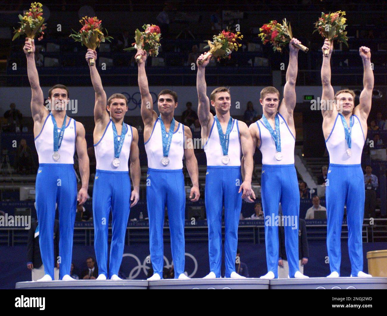 The Ukrainian team stands on the podium after recieving their silver