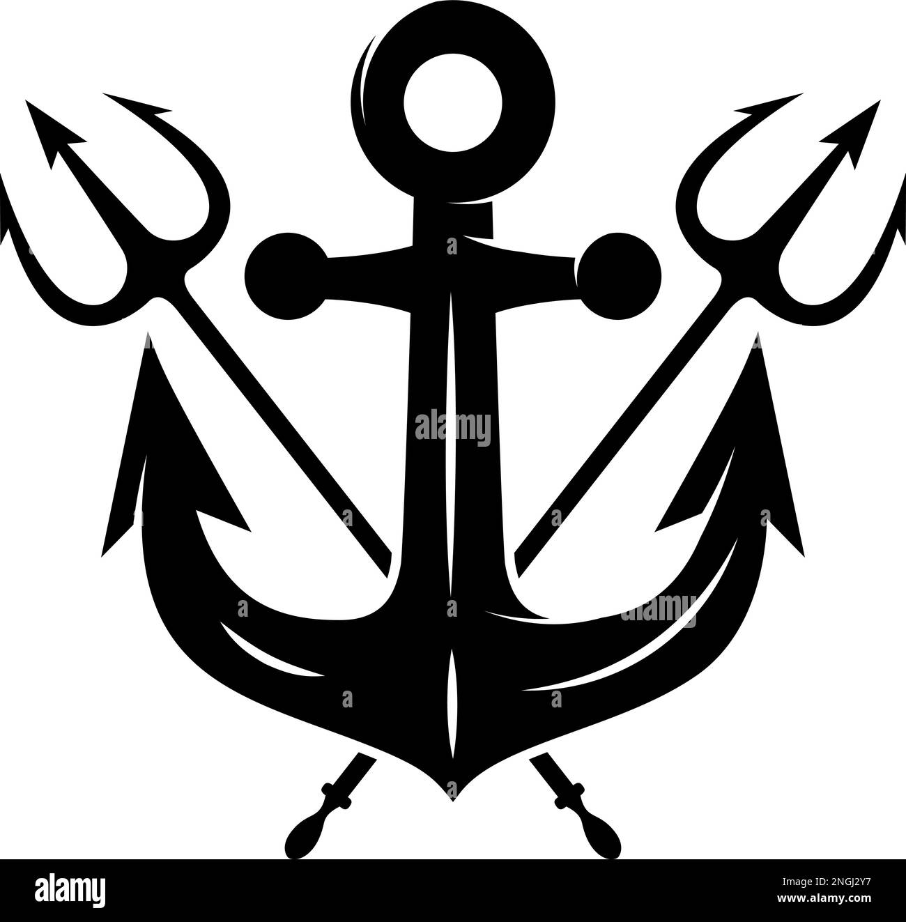Illustration of sea anchor with crossed tridents. Design element for logo, sign, emblem. Vector illustration Stock Vector