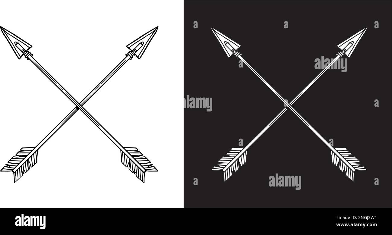 Illustration of crossed ancient arrows. Design element for poster, card, banner, emblem, sign. Vector illustration Stock Vector