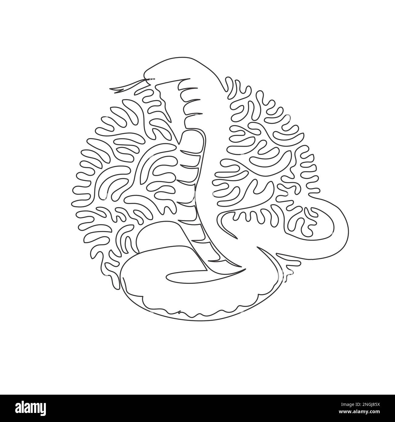 Continuous curve one line drawing of standing cobra abstract art. Single line editable stroke vector illustration of king cobra most venomous Stock Vector