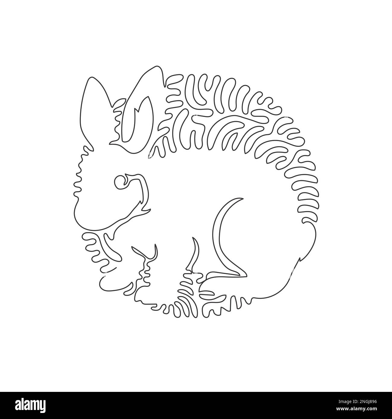 Single curly line drawing of adorable rabbit abstract art. Continuous line drawing design vector illustration of agile rabbit for icon Stock Vector