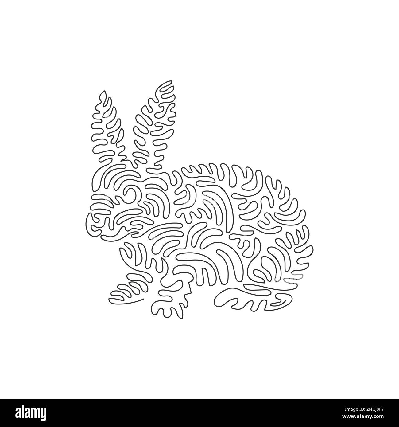 Single curly line drawing of cute rabbit abstract art. Continuous line drawing graphic design vector illustration of adorable rabbit for icon Stock Vector
