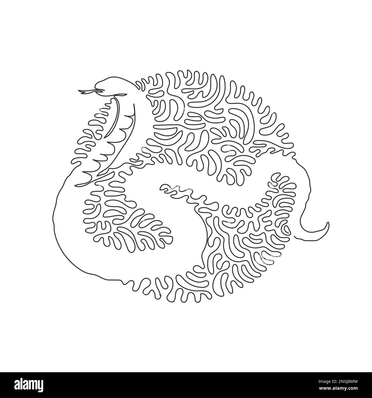 Single swirl continuous line drawing of a dangerous cobra. Continuous line drawing design vector illustration style of highly venomous cobra Stock Vector