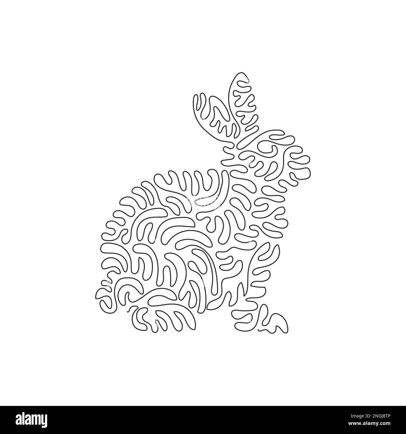 Continuous curve one line drawing of cute sitting rabbit abstract art. Single line editable stroke vector illustration of agile rabbit for logo Stock Vector