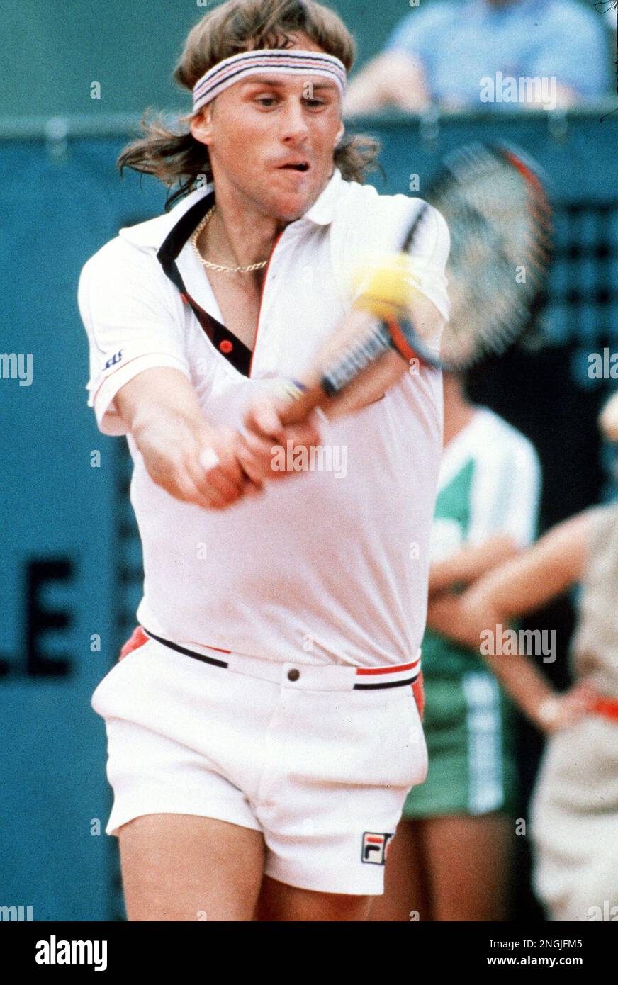 Bjorn Borg - Swedish tennis champion Bjorn Borg pictured in play during the  French tennis championships at the Roland Garros stadium. He won his sixth  French tennis title in the All England