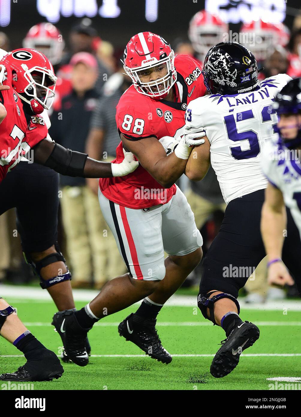 FILE PHOTOS).former Georgia Bulldogs defensive tackle (88) Jalen Carter is  projected to go in the Top 5 in the 2023 NFL Draft, here he is pictured on  January 9, 2023 versus the