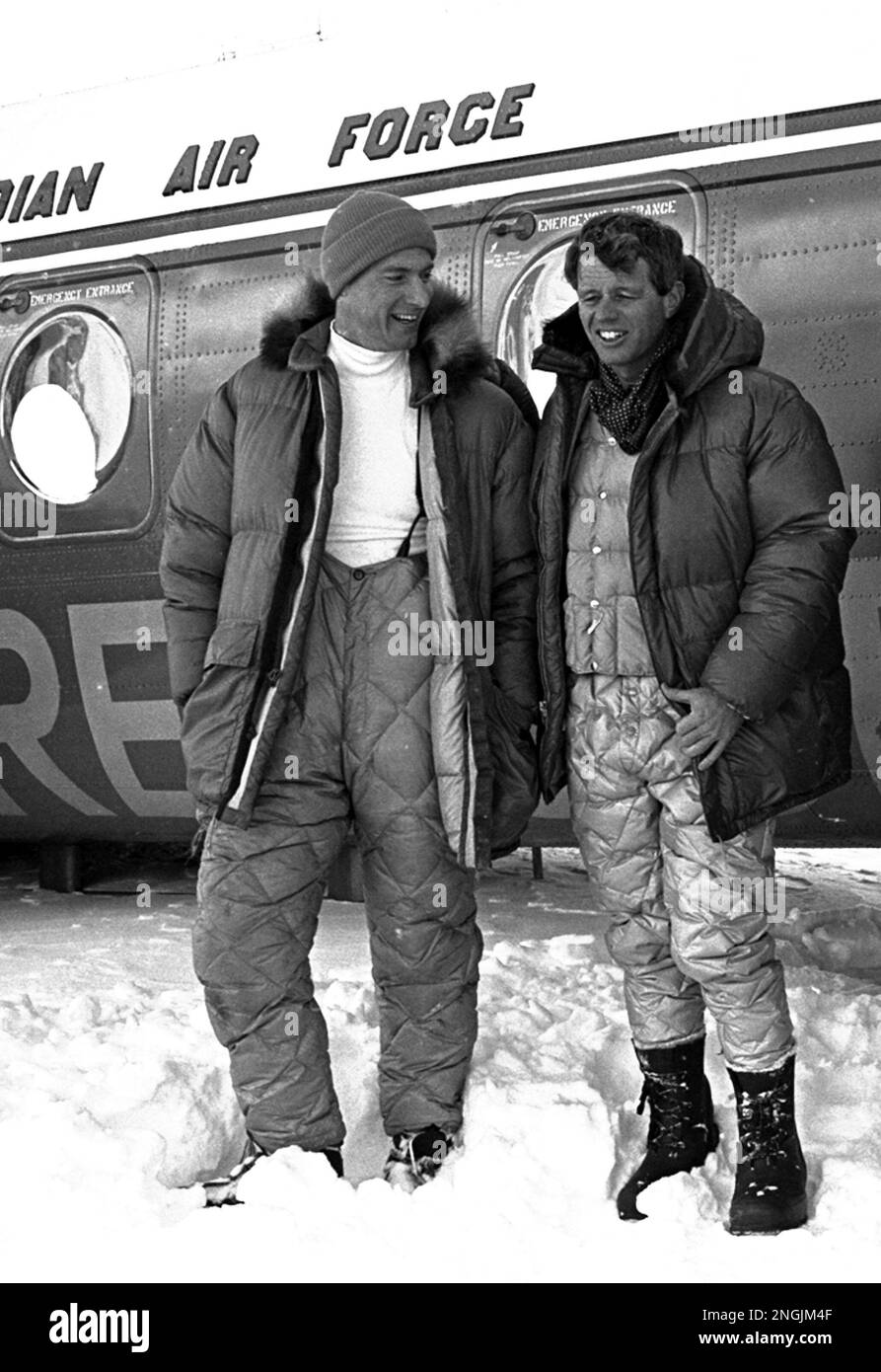 Jim Whittaker, wearing knit cap, and Senator Robert F. Kennedy, are