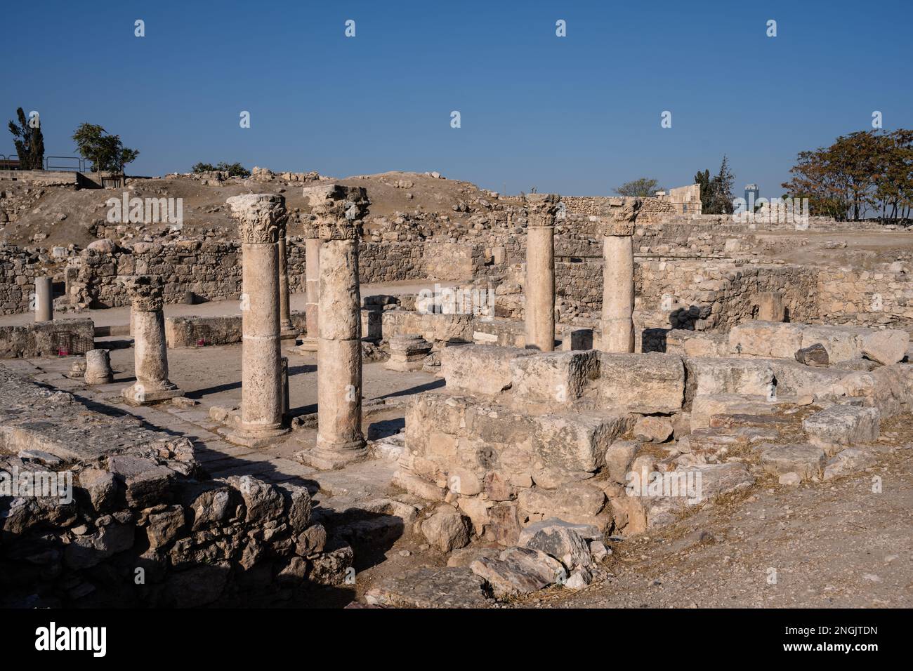 Byzantine Church on the Amman Citadel in Jordan with Corinthian Columns Stock Photo