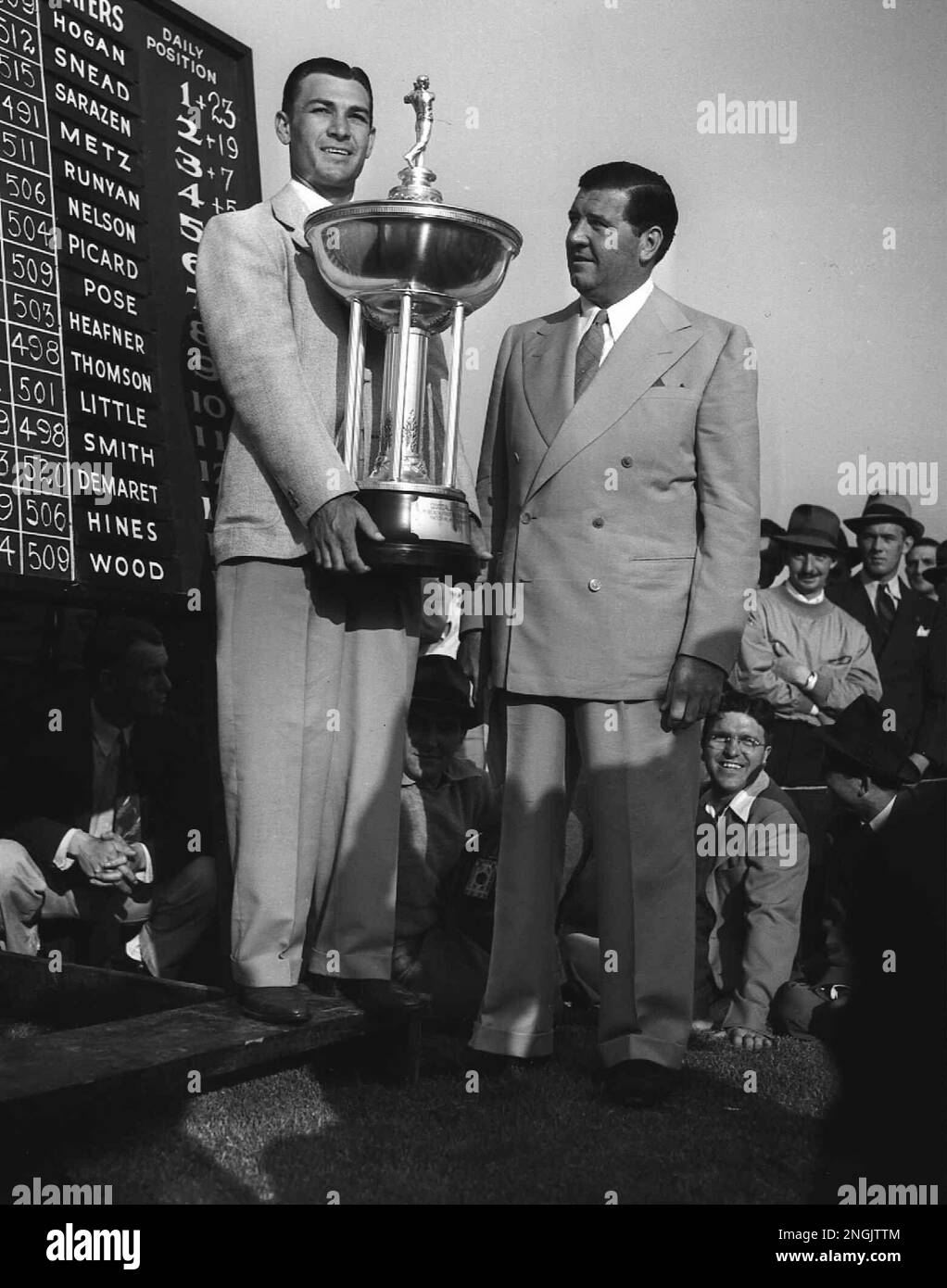 Ben Hogan holds the trophy for the Goodall Round Robin Golf Tournament