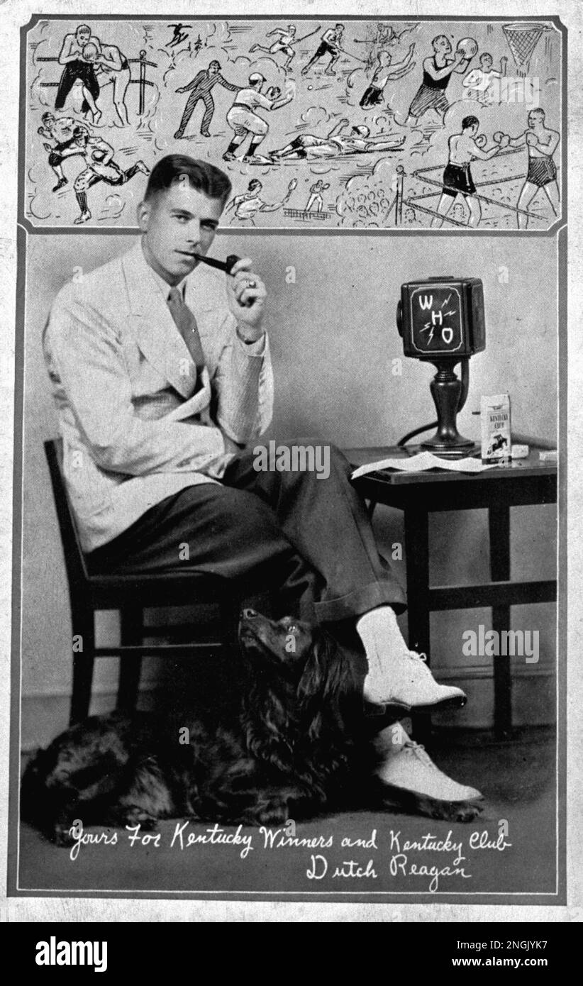 did reagan smoke cigarettes Ronald Reagan, known as Dutch Reagan, is shown as he appeared in a 1932-33  promotion when he worked as a sportscaster for WHO radio in Des Moines,  Iowa. Photo is a copy