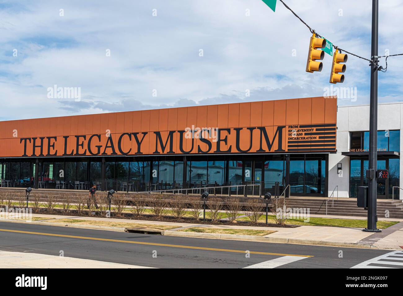 Montgomery, Alabama, USA-February 7, 2023: Close up of the Legacy Museum: From Enslavement to Mass Incarceration in the entertainment district of down Stock Photo